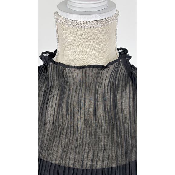 Luxely Plissé Funnel Neck Pleated Midi Dress Black Womens Size Medium New - Picture 8 of 14